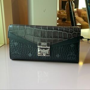 MCM Black Crocodile-Embossed Leather Clutch